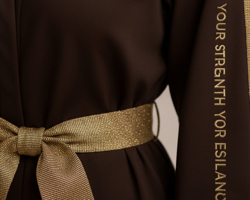 Women’s Open Casual Abaya in Crepe Fabric with Satin Belt | Modern Classic Design