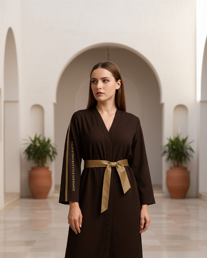 Women’s Open Casual Abaya in Crepe Fabric with Satin Belt | Modern Classic Design