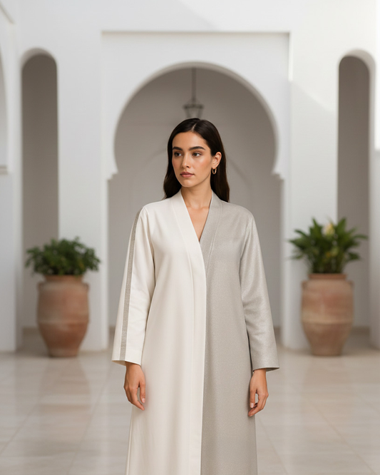 Modern Women’s Open Crepe Abaya with Statement Embroidery | Casual Classic Belted Design