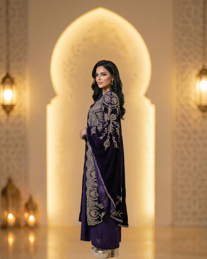 Luxury Women’s Velvet Abaya with Elegant Embroidery | Sophisticated Classic Design