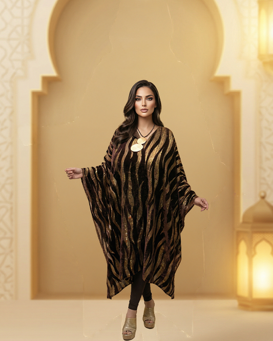 Short Jacquard Velvet Kaftan with Wide Sleeves | Elegant Modern Kaftan Dress