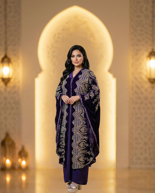 Luxury Women’s Velvet Abaya with Elegant Embroidery | Sophisticated Classic Design