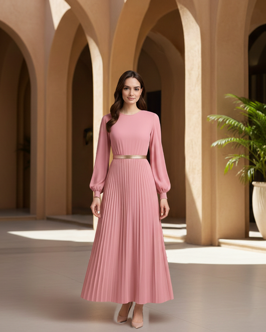 Modern Women’s Casual Chiffon Dress with Pleated Design | Embroidered Statement Style